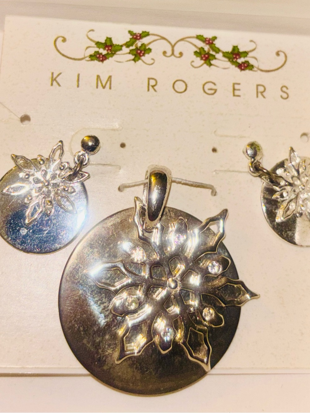Kim Rogers Silver Snowflake Pendant and Stud Earring Set